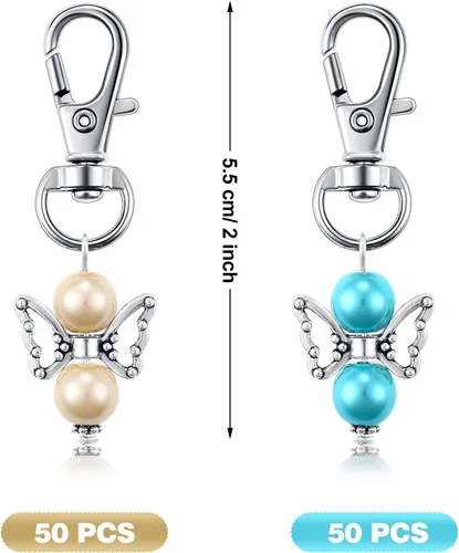 Miniatura 6 de Hicarer 100 llaveros de ángel con perlas de ángel, llavero de bautismo, regalos de devolución de invitados, llaveros para niñas y niños, baby