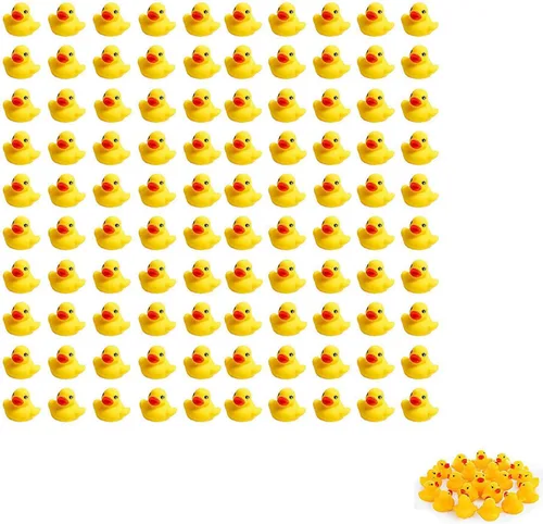 100 mini patos de goma amarillos pequeños para baby shower, juguete de baño de goma amarillo para bebé, decoración divertida para ducha, fiesta de