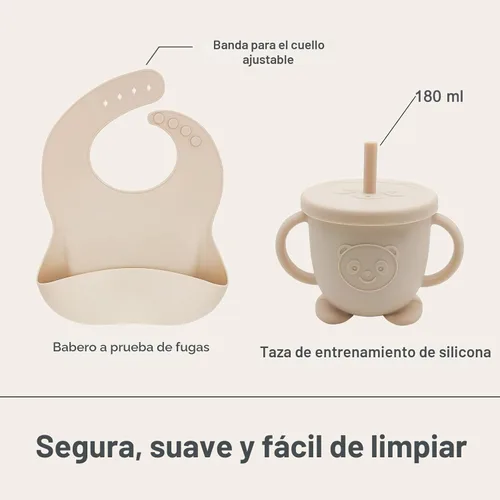 Miniatura 4 de Juego de Alimentación de Silicona para Bebés Suministros de Destete Dirigido por el Bebé Incluye Tazones con Ventosa y Platos Divididos, Babero