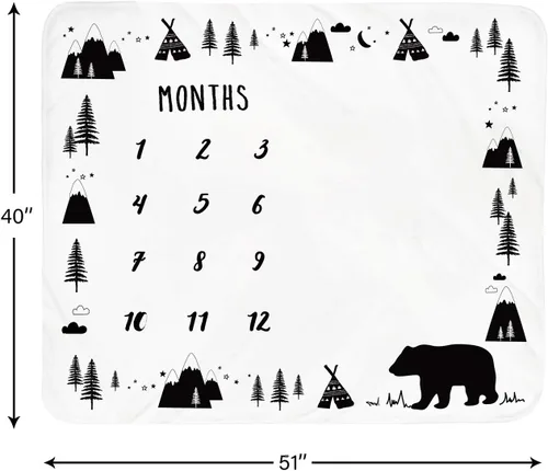Miniatura 4 de Tebaby Manta mensual de hitos para bebé, manta de oso para recién nacido, unisex, neutro, regalo personalizado para ducha, decoración de habitación