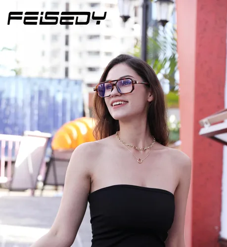 Miniatura 2 de FEISEDY Gafas de lectura vintage cuadradas con bloqueo de luz azul, para mujeres y hombres, de los años 70, planos, estilo aviador, Gafas B0090