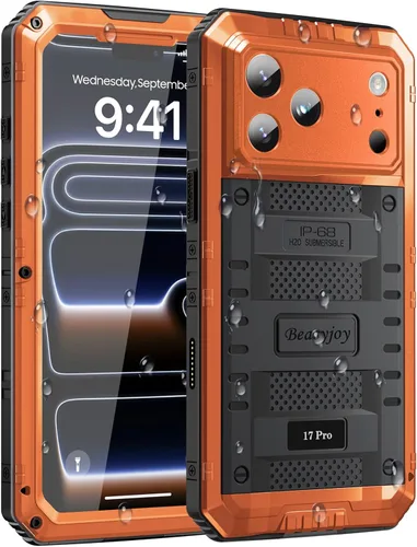 Miniatura 25 de Beasyjoy - Funda impermeable para iPhone 13 Pro, carcasa de metal con protector de pantalla integrado, carcasa protectora de cuerpo completo de Negro
