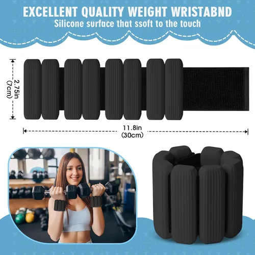 Miniatura 2 de Pesas de muñeca, paquete de 2 pesas ajustables para muñeca y tobillo para mujeres/hombres, brazaletes de muñeca de silicona para caminar, yoga