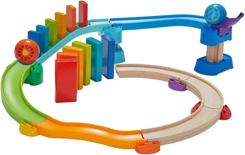 HABA Kullerbu Kringel Domino Playset – Juego de 33 piezas de pista de bolas con dos juegos de dominó que caen – A partir de 2 años