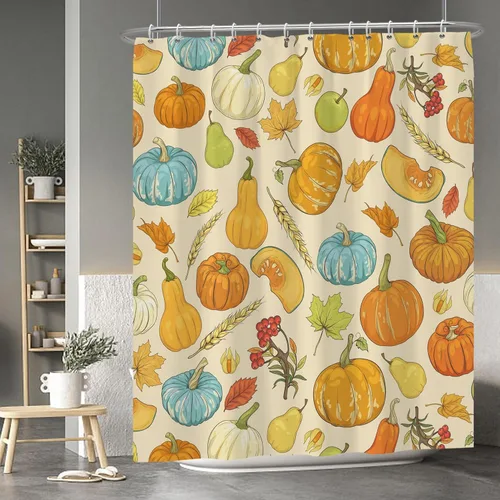 Miniatura 39 de Cortina de ducha de fantasma y gato negro para niños, 36 x 72 pulgadas, espeluznante y bonita, cortina de baño de Halloween con 6 ganchos, cortina