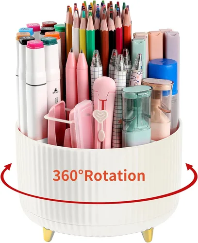 Miniatura 8 de Soporte para Lápices y Bolígrafos de Escritorio, Organizador Giratório de 5 Ranuras de 360° para Escritorio, Organizador de Suministros de Papelería