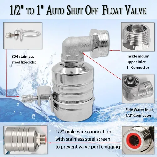 Miniatura 3 de Válvula de flotador, válvula de flotador de control de nivel de agua de 1/2 a 1 pulgada, válvula de cierre de agua totalmente automática de acero
