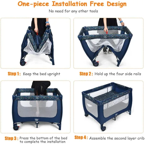 Miniatura 3 de HONEY JOY Pack and Play, corralito plegable con moisés, cuna de viaje ligera sin instalación desde recién nacidos hasta niños pequeños, centro