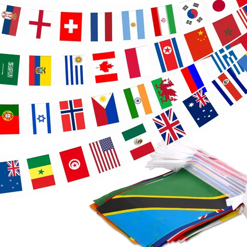 Bandera de cuerda de 200 países, bandera internacional de 184 pies, decoración de bandera mundial para fiesta de la Copa del Mundo, escuela, eventos