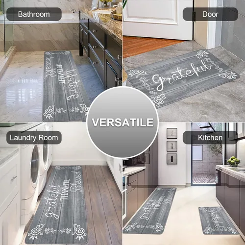 Miniatura 6 de HEBE Juego de 2 alfombras de cocina antifatiga, juego de 2 alfombrillas acolchadas para el suelo de la cocina, cómodas, resistentes, impermeables