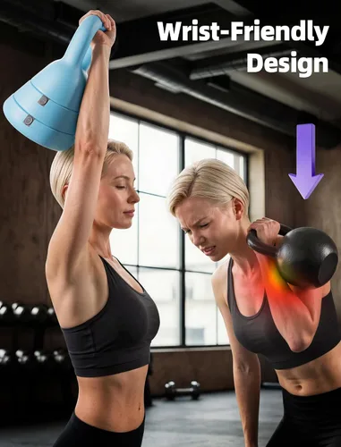 Miniatura 7 de Adjustable Kettlebell, 5lb 9lb 15lb Kettlebell Weights Set, Ergonomic Design & Wide-Handle for Home Gym, Full-Body Workouts Strength Training and