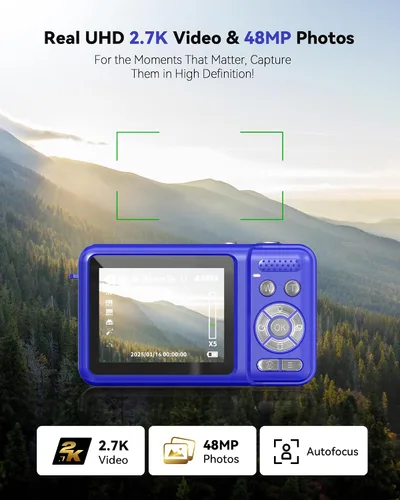 Miniatura 2 de Cámara digital, cámara dual de pantalla real 2.7K para fotografía, cámara de vlogging con enfoque automático para video de YouTube, zoom 16x