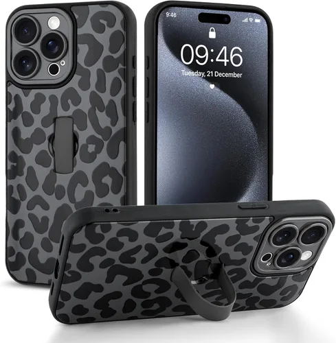 Miniatura 8 de Funda compatible con iPhone 17 Pro Max con correa de mano para los dedos, funda de teléfono con estampado de leopardo y guepardo para mujeres