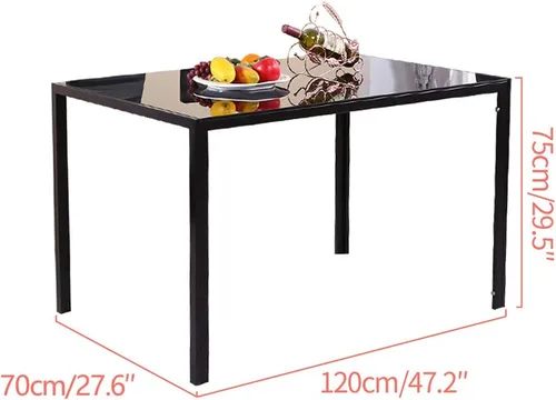 Miniatura 6 de Juego de 4 mesas de comedor y sillas negras modernas de 5 piezas para cocina pequeña, mesa rectangular de vidrio templado y 4 sillas de piel