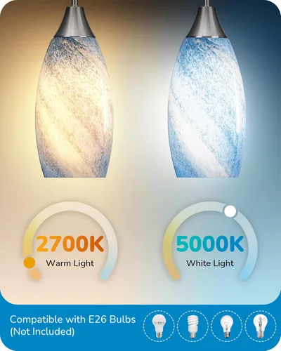 Miniatura 8 de EDISHINE Lámparas Colgantes, Lámpara Colgante de Vidrio Artístico Hecha a Mano con Acabado de Níquel Cepillado, Casquillo E26, Luz Colgante de Azul