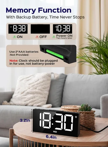 Miniatura 3 de GOLOZA Relojes Despertadores Digitales para dormitorios, reloj digital con 4 niveles de brillo + apagado, dobles alarmas personalizables, puerto