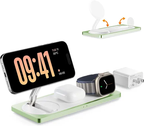 Miniatura 14 de Estación de carga 3 en 1 para dispositivos Apple: Usada para estación de carga de iPhone y reloj con soporte de cargador Magsafe, cargador Amarillo