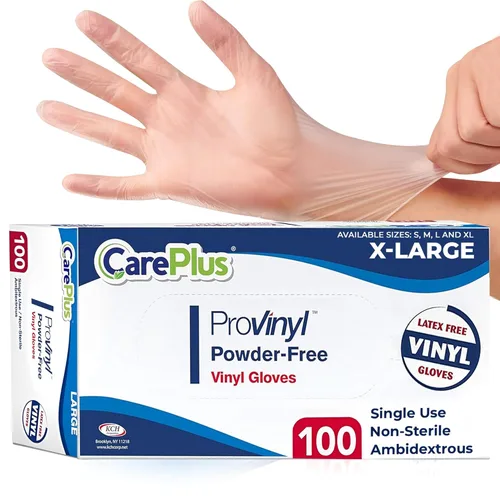 Miniatura 23 de Care Plus – Guantes de vinilo desechables, sin talco, transparentes, sin látex, hipoalergénicos, caja de 100, M Vinilo transparente