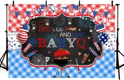 Miniatura 2 de MEHOFOND Telón de fondo con temática de barbacoa rojo blanco y debido para niño y niña, 4 de julio, baby shower, pequeño petardo, Babyq, Día