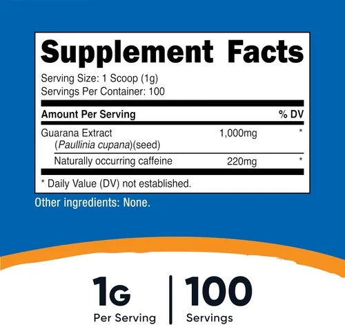 Miniatura 2 de Nutricost Extracto de guaraná en polvo, 3.53 oz por botella, suplemento energizante de cafeína natural brasileña
