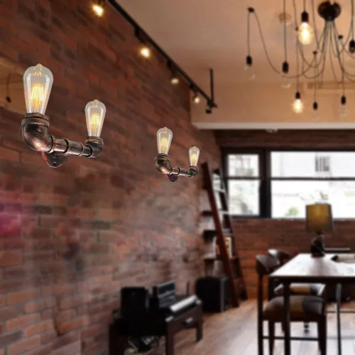 Miniatura 2 de Lámpara de pared de tubo de agua de 2 luces, estilo retro, industrial, para montaje en pared, lámpara de pared de metal Steampunk, estilo vintage