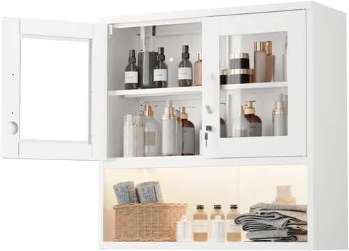 Miniatura 8 de VINGLI Armario de Pared para Garaje con Puertas con Cerradura y Estante Ajustable, Gabinete de Pared de Metal, Gabinete de Almacenamiento Superior