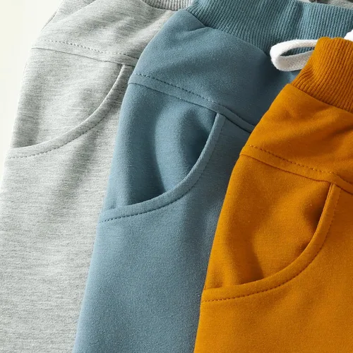 Miniatura 5 de Pantalones de otoño para bebé, paquete de 3 unidades, pantalones deportivos casuales de color sólido, con bolsillo y cintura elástica, pantalones
