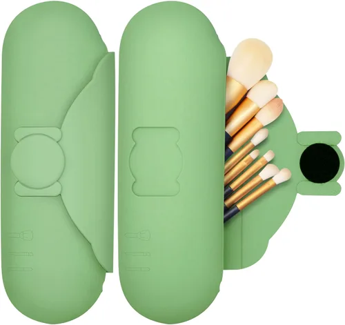 Miniatura 14 de Soporte para brochas de maquillaje de viaje con almohadilla de limpieza, estuche organizador de cepillos de silicona, cierre magnético, bolsa