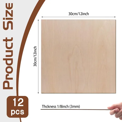 Miniatura 2 de 12 piezas de madera contrachapada de abedul báltico, 12 x 12 x 1/8 pulgadas - 3 mm de grosor, madera de abedul sin acabado para manualidades, corte