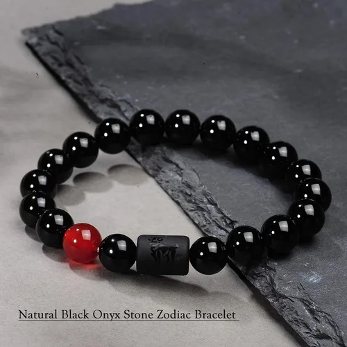 Miniatura 3 de VLINRAS - Pulsera de signo del zodiaco, para hombre y mujer, de 0.315 y 0.394 pulgadas, ónice negro natural, signo de estrella, constelación