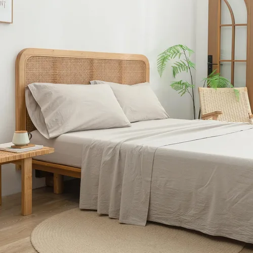 Miniatura 5 de BESTOUCH Juego de sábanas 100% algodón lavado, tacto súper suave, cómodo, elegante, ligero, juego de ropa de cama de 4 piezas, lino sólido, gris