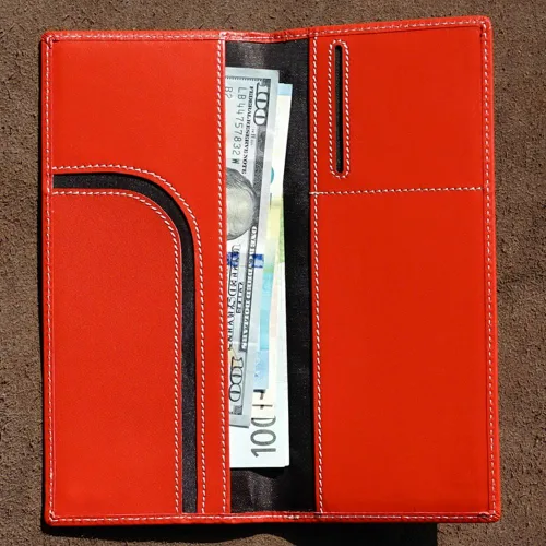 Miniatura 5 de Pacer Go Cartera de viaje larga delgada con bloqueo RFID de cuero genuino, Rojo -, Minimalista
