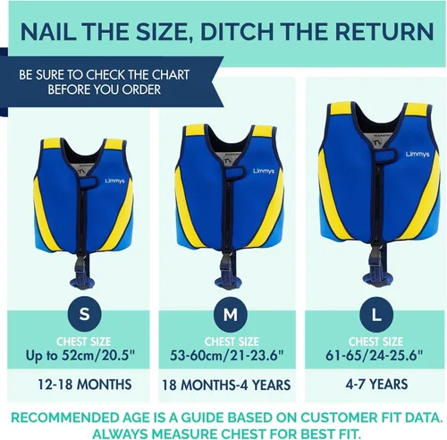 Miniatura 5 de Limmys Chaleco de natación para niños pequeños y niños, ayuda de natación de flotabilidad ajustable, certificado de seguridad CE, diseño galardonado