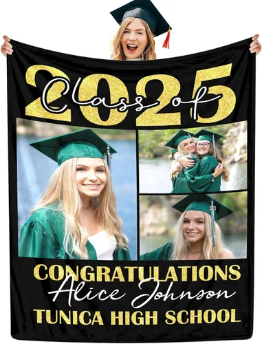 Miniatura 26 de Manta personalizada con collage de fotos, manta de fotos personalizada para graduados, manta personalizada, regalos para temporada de graduación