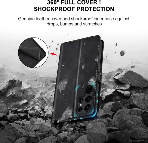Miniatura 4 de Jasonyu Funda tipo cartera con tapa para Samsung Galaxy S22 Ultra 5G, funda magnética de cuero con tarjetero, función atril, funda protectora Negro