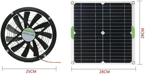 Miniatura 4 de VIGAN Ventilador con panel solar de 100 W, mini ventilador de escape solar de 10 pulgadas para perro, casa de pollo, invernadero, cargador