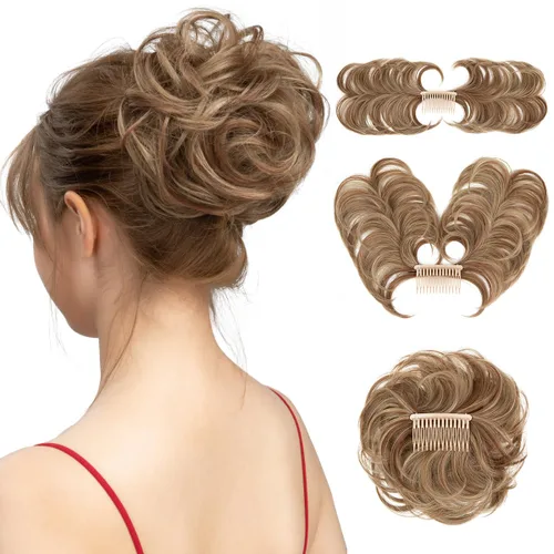 Miniatura 17 de Postizo de Cabello de Moño Despeinado con Peine Lateral Clip en Postizo de Moño para Mujeres Corto Natural Liso Versátil Estilos Ajustables Piezas