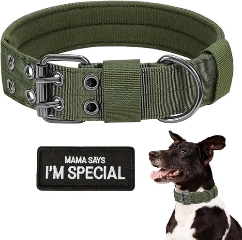 Miniatura 13 de Collar táctico para perro con asa – Collar de entrenamiento de nylon ajustable militar para perro con hebilla de metal resistente para perros Verde-1