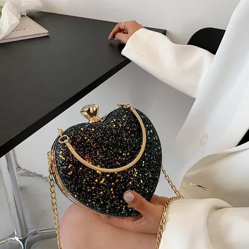 Miniatura 3 de U Scinan Bolso de mano con forma de corazón para mujer, bonito bolso de mano con lentejuelas