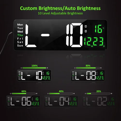 Miniatura 3 de Reloj de pared digital grande, reloj de pared digital de 16 pulgadas con hora, fecha, temperatura, semana, temporizador, 12/24 horas, atenuación