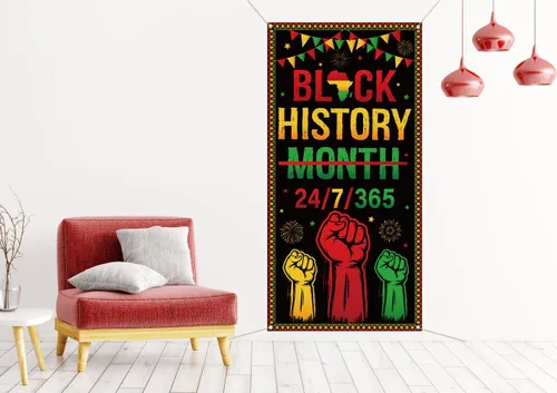 Miniatura 5 de Nepnuser Cubierta de puerta del mes de la historia negra Afro Afro Americano Nacional Fiesta Decoración Escuela Aula Puerta Frontal Colgante Banner