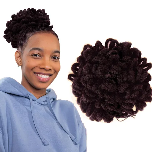 Miniatura 29 de DreadLock Moño Loc Moño de Pétalo Moño Afro High Puff Peluca de Cola de Caballo con Cordón Sintética Locs Falsos Moño de Cabello Cola de Caballo