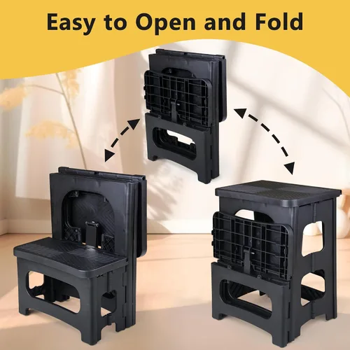 Miniatura 6 de AMOISE Amoise Taburete plegable de 2 escalones, reposapiés portátil antideslizante de 8 y 17 pulgadas de altura doble, soporta 300 libras