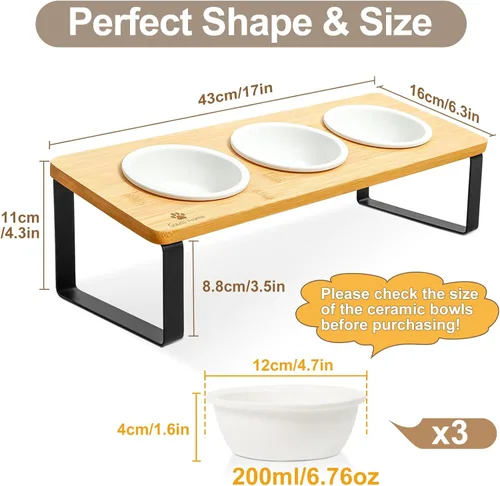 Miniatura 2 de Sunhoo Tazones Elevados para Comida y Agua de Gatos, Platos Inclinados Elevados para Gatitos, Juego de 3 Platos de Cerámica para Gatos
