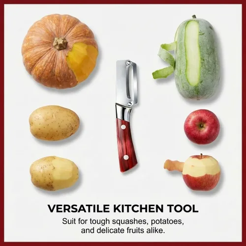 Miniatura 6 de Pelador de verduras de alta calidad con mango de madera y abridor de botellas, pelador de verduras multifuncional para cocina, herramienta de cocina
