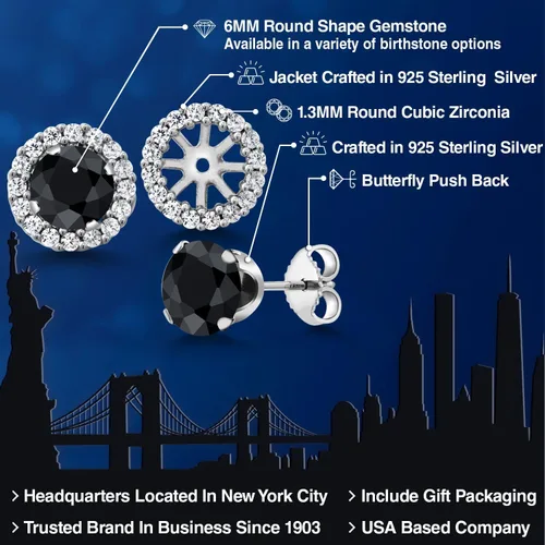 Miniatura 236 de Gem Stone King Aretes redondos de plata de ley 925 de 0.236 in con piedra natal extraíble para mujer