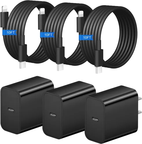 Miniatura 18 de Cargador rápido para iPhone, 3+3 unidades, cargador de pared USB C de 20 W con cable de carga rápida de 6 pies compatible con iPhone
