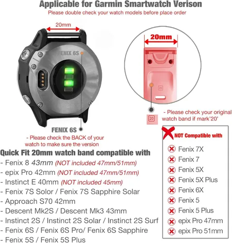Miniatura 3 de Abanen Correa de reloj de secado rápido de 0.787 in para Garmin Fenix 8 1.693 in/epix Pro 1.654 in/Fenix 7S/6S/5S, correa deportiva ultraligera