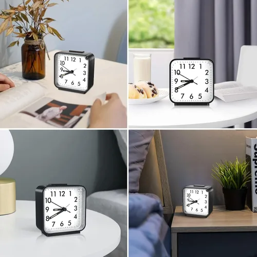 Miniatura 7 de JXTZ Reloj despertador analógico, reloj de noche alimentado por batería, reloj de viaje silencioso sin tictac con luz nocturna, repetición, fácil