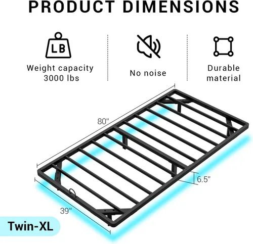 Miniatura 2 de Twin XL Size Floating Metal Bed Frame with Smart LED Lights & Charging Station, Metal Platform Bed Base No Box Spring Needed, Easy Assembly, Noise